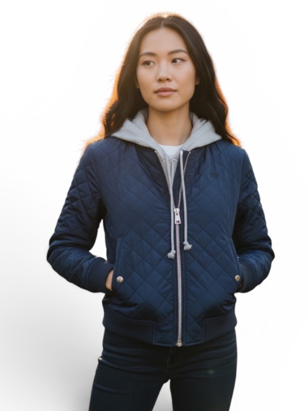 •NWT Women’s Levi's Navy Diamond Quilted Bomber Jacket Size XS Zippered